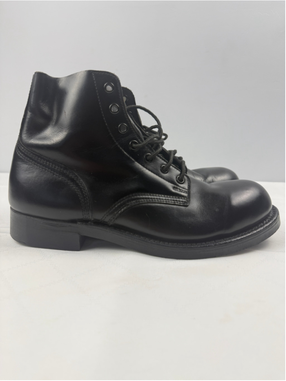 Boulet Black Leather Drill Parade Army Ankle Boots Cap Toes Men size 7